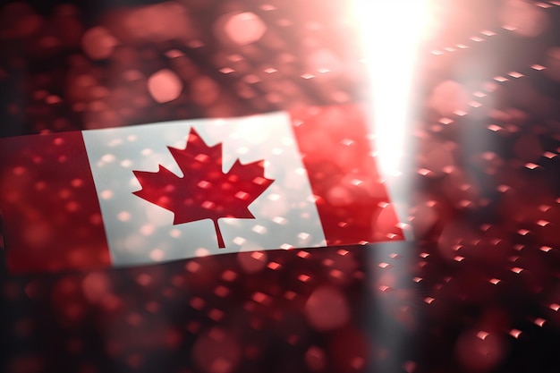 Rode en witte 3D Render Minimalistische Canada vlag bokeh achtergrond met minimalistisch symbool Generative AI