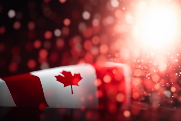 Rode en witte 3D Render Minimalistische Canada vlag bokeh achtergrond met minimalistisch symbool Generative AI