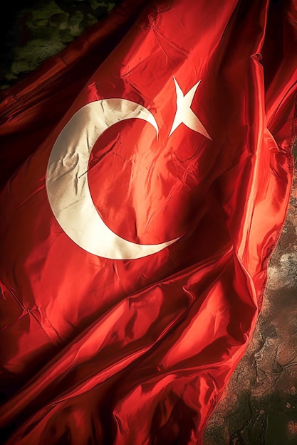 Rode en witte 3D Render Minimalistische Turkse vlag bokeh achtergrond met minimalistisch symbool Generatieve AI