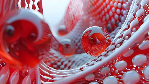 Rode en witte abstracte 3D-weergave met een glanzende bol