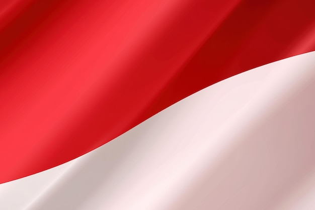 Rode en witte achtergrond zwaaiende nationale vlag van Indonesië zwaaide zeer gedetailleerde close-up