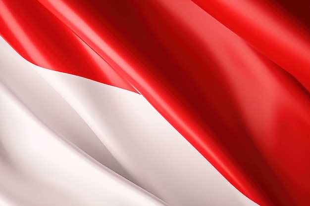 Rode en witte achtergrond zwaaiende nationale vlag van Indonesië zwaaide zeer gedetailleerde close-up
