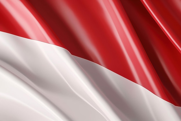 Rode en witte achtergrond zwaaiende nationale vlag van Indonesië zwaaide zeer gedetailleerde close-up