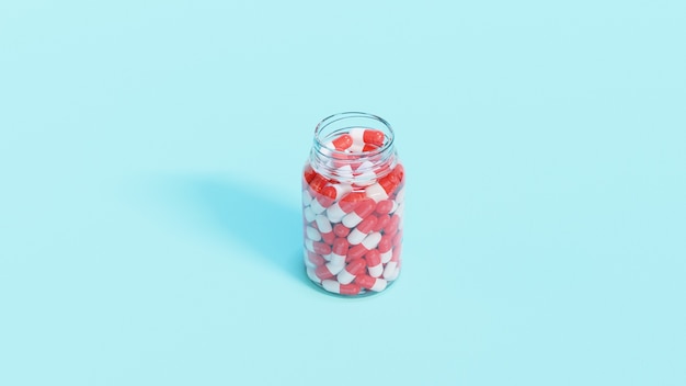 Rode en witte capsules Glazen fles