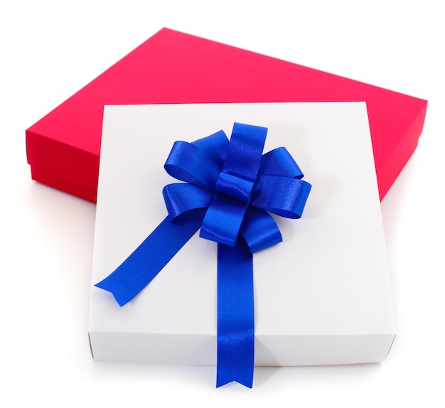 Rode en witte geschenkdoos met blauw lint