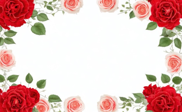 Rode en witte rozen frame op een witte achtergrond