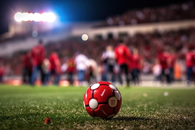 Rode en witte voetbalbal op een groen gebied