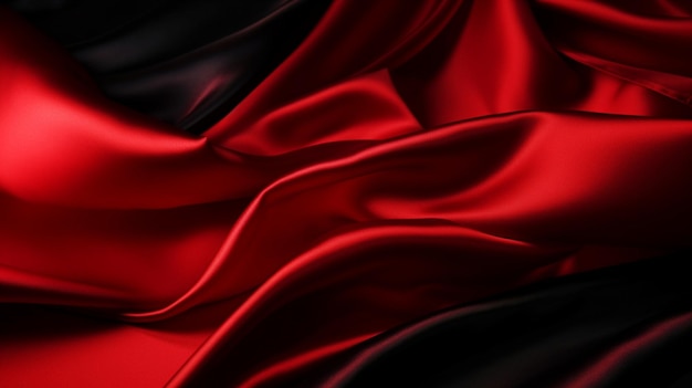 Rode en zwarte zijden stof met een zachte golf van zijde.