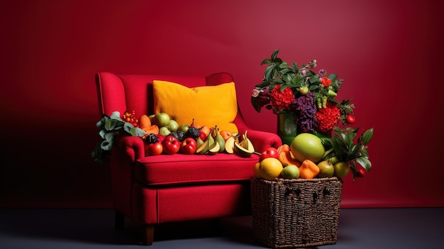 Rode fauteuil met fruit