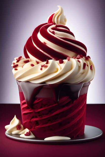 Rode fluweel taart met witte glazuren en room 3D rendering