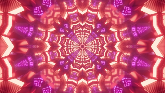 Rode gloeiende eindeloze neon tunnel met coole kleureffecten 3d-afbeelding achtergrond
