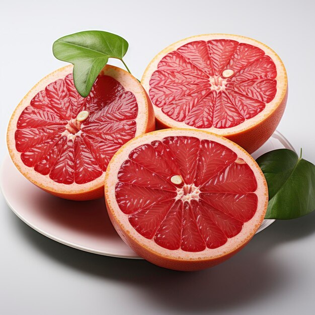 Foto rode grapefruit met roze sectie hd op witte achtergrond