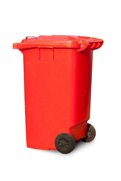 Rode grote vuilnisbakken vuilnisbakken op witte achtergrond