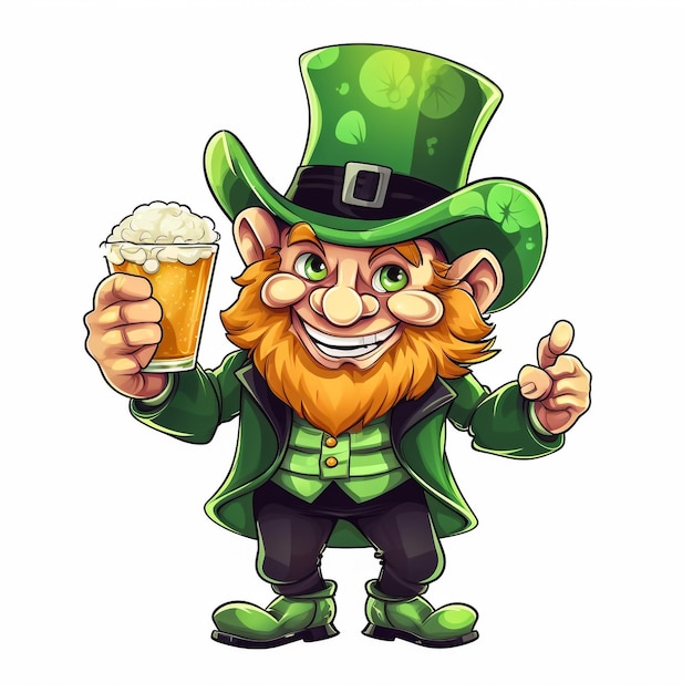 Rode haar leprechaun dansen Saint Patrick's Day vector illustratie op witte achtergrond glimlachende dwerg in groene shamrock Leuk personage voor St Patrick's day ontwerp Grappige leprechaon of Ierse dwerg