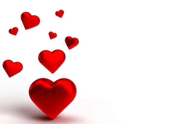 Rode harten op een witte achtergrond die liefde en romantiek vertegenwoordigen.