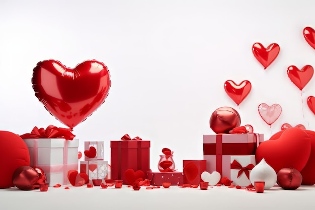 Rode hartvormige ballonnen rode strepen op een witte achtergrond Valentijnsdag