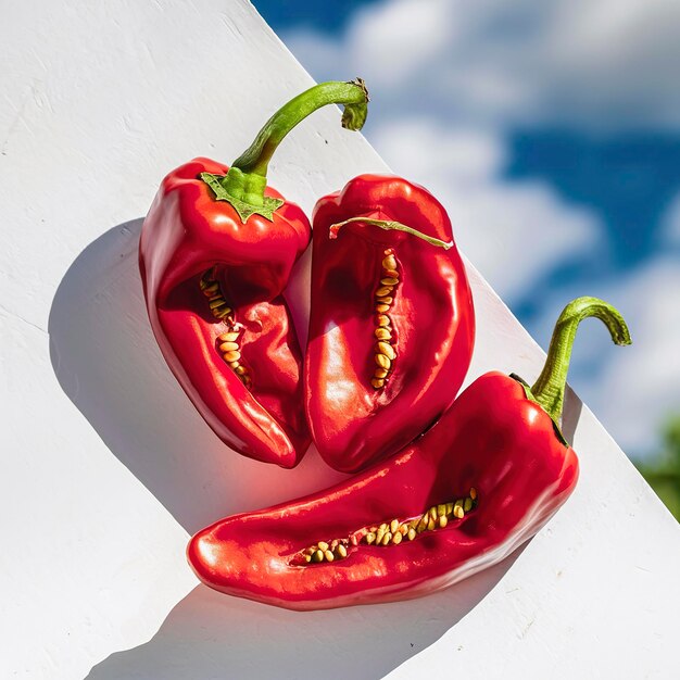 Rode hete capsicum op een witte achtergrond rode peper close-up heldere achtergrond