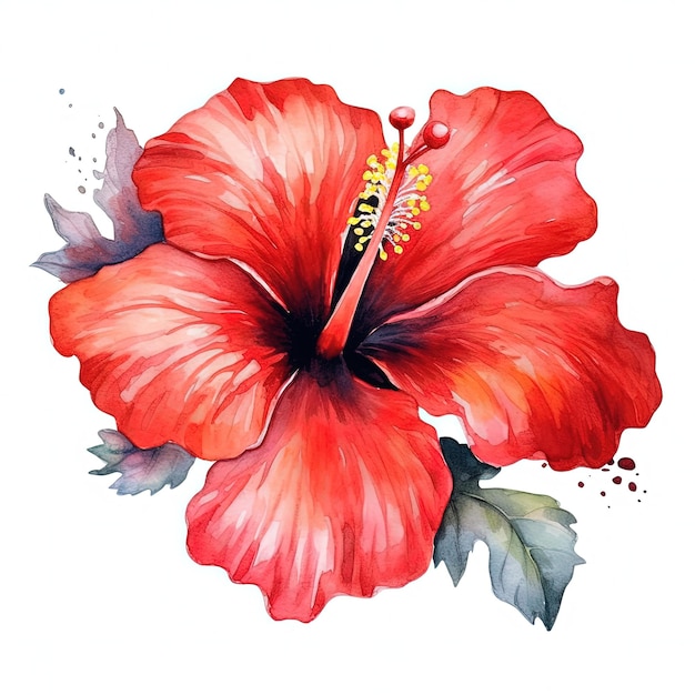 Rode hibiscus bloem aquarel Illustratie AI GenerativexA