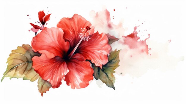 Foto rode hibiscus bloem waterverf illustratie