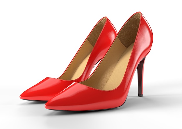 Rode hoge hak vrouwen schoenen geïsoleerd op een witte achtergrond. 3D-rendering illustratie.