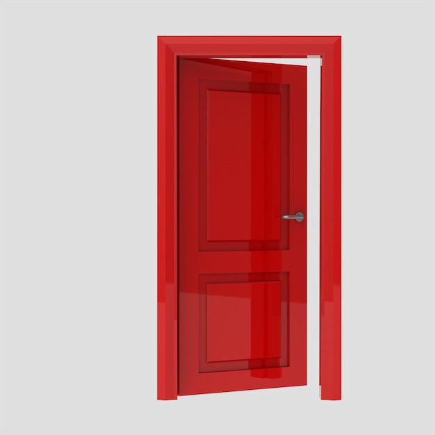 Rode houten binnendeur illustratie set verschillende open gesloten geïsoleerde witte achtergrond