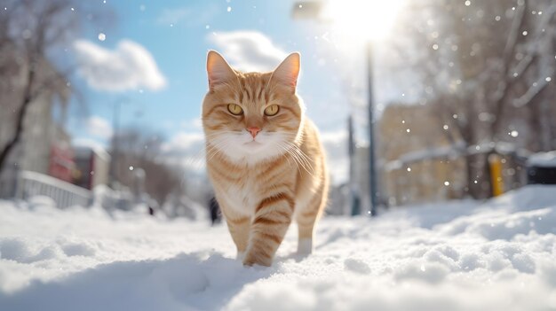 Rode kat loopt in de winter neurale netwerk ai gegenereerd