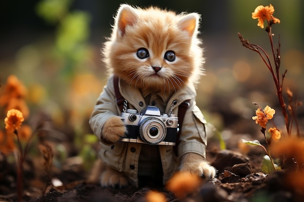 rode kat met camera kat fotograaf