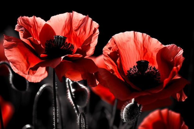 Rode klaprozen als symbool van herinnering voor de gevallenen in de oorlog VEDay World War Remembrance Day Generative AI-illustratie
