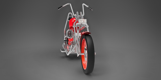Rode klassieke aangepaste motor geïsoleerd op een grijze achtergrond. 3D-rendering.