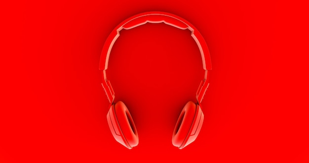 Rode koptelefoon. muziek. 3D render