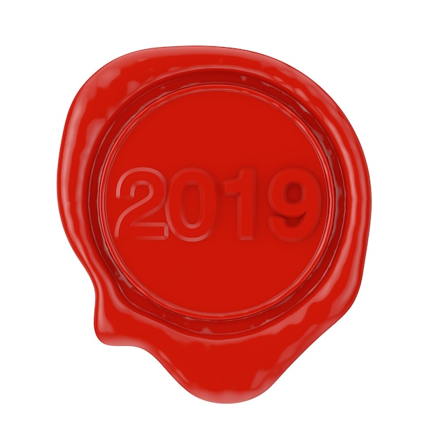 Rode lakzegel met 2020 nieuwjaarsbord op een witte achtergrond. 3D-rendering