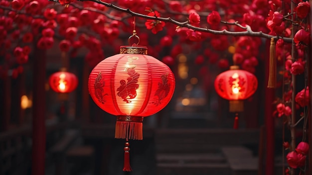 Rode Lampion lantaarn Chinees maanjaar in traditionele China Town Festival viering