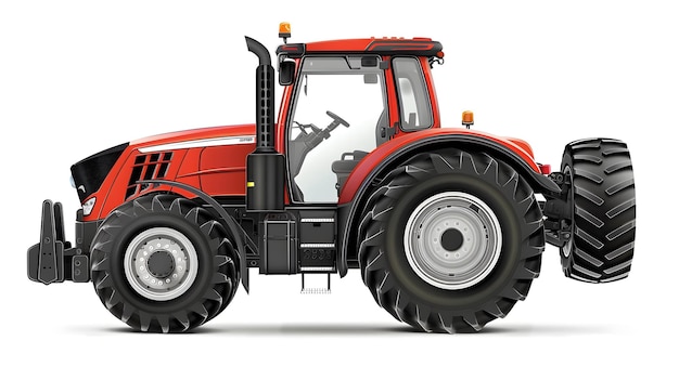 Rode landbouwtractor op een boerderijveld die het land ploegt