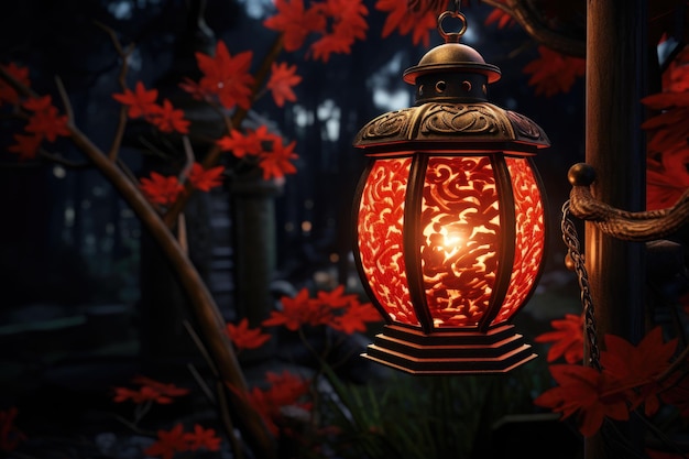 Foto rode lantaarn op een houten paal