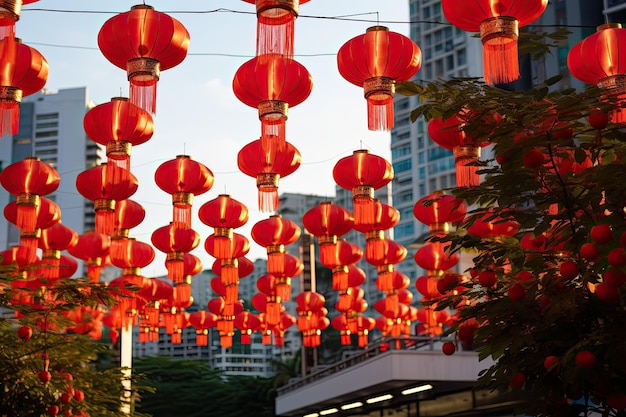 Rode lantaarns in de stad Ho Chi Minh Vietnam Rode lantaarn voor het Chinese Nieuwjaar in de stad Bangkok