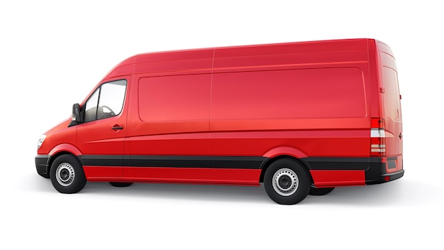 Rode middelgrote commerciële bestelwagen op een witte achtergrond Een leeg lichaam voor het toepassen van uw ontwerpinscripties en logo's 3d illustratie