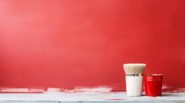 Rode muur met witte verf en rode penseel