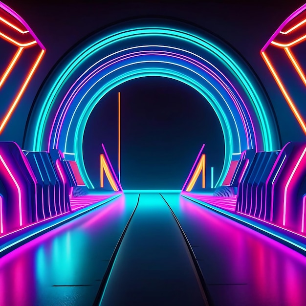 Rode neon driehoeken in wolken abstracte futuristische neon achtergrond 3d illustratie