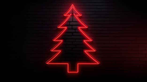 Rode neon kerstboom op de muur