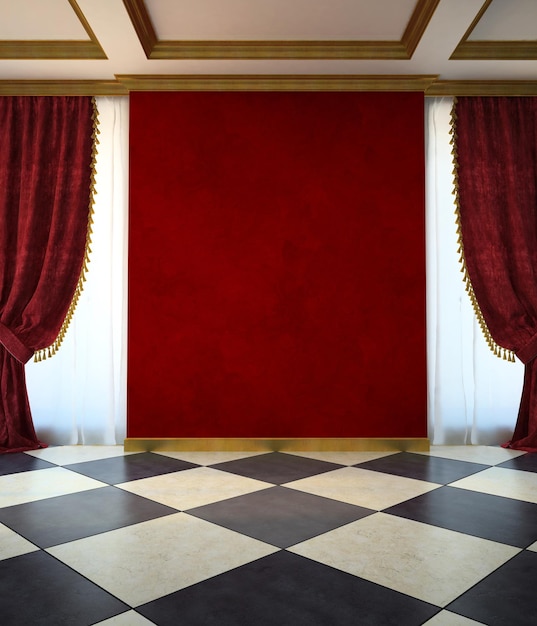 Rode ongemeubileerde kamer in klassieke stijl