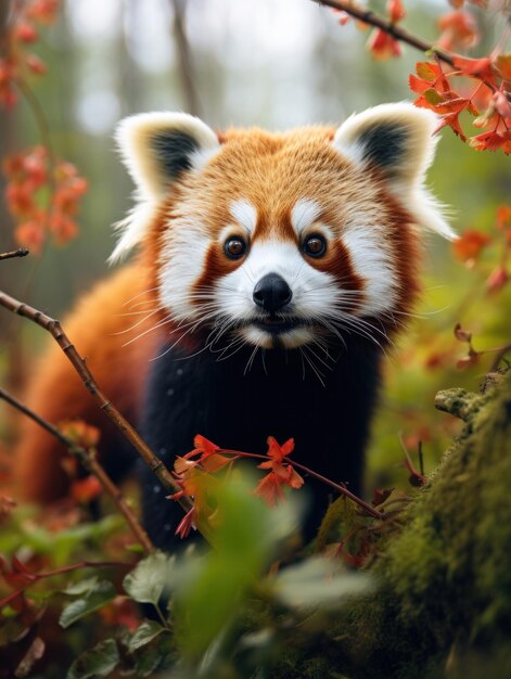 Rode Panda in zijn natuurlijke habitat Natuurfotografie Genatieve AI