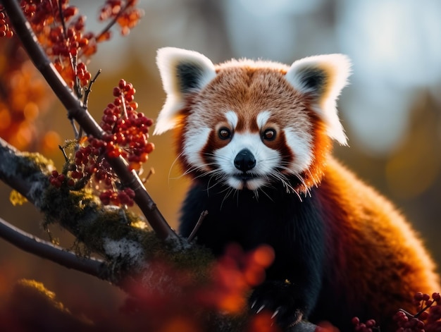 Rode Panda in zijn natuurlijke habitat Natuurfotografie Genatieve AI