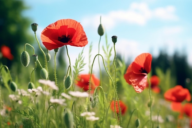 Rode papaverbloemen in het veld