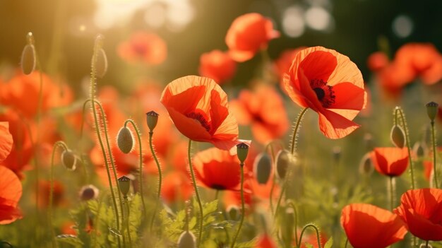 Rode papaverbloemen in het veld