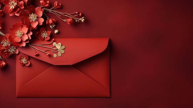 Rode papieren envelop met goud die geluk en vreugde vertegenwoordigt in de Chinese traditie