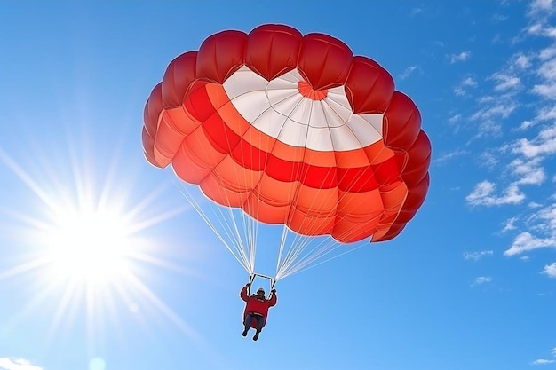 Foto rode paraglider op de blauwe hemel