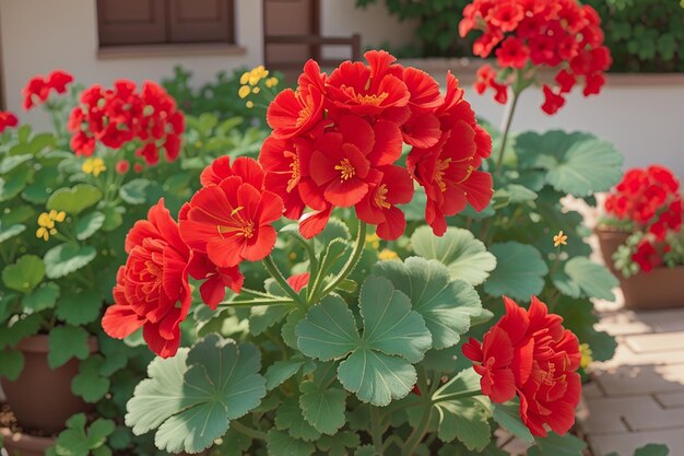 Foto rode pelargonium in de tuin