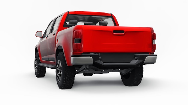 Rode pick-up auto op een witte achtergrond 3D-rendering