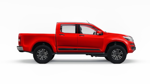 Rode pick-up auto op een witte achtergrond 3D-rendering