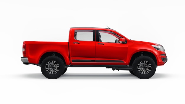 Rode pick-up auto op een witte achtergrond 3d-rendering